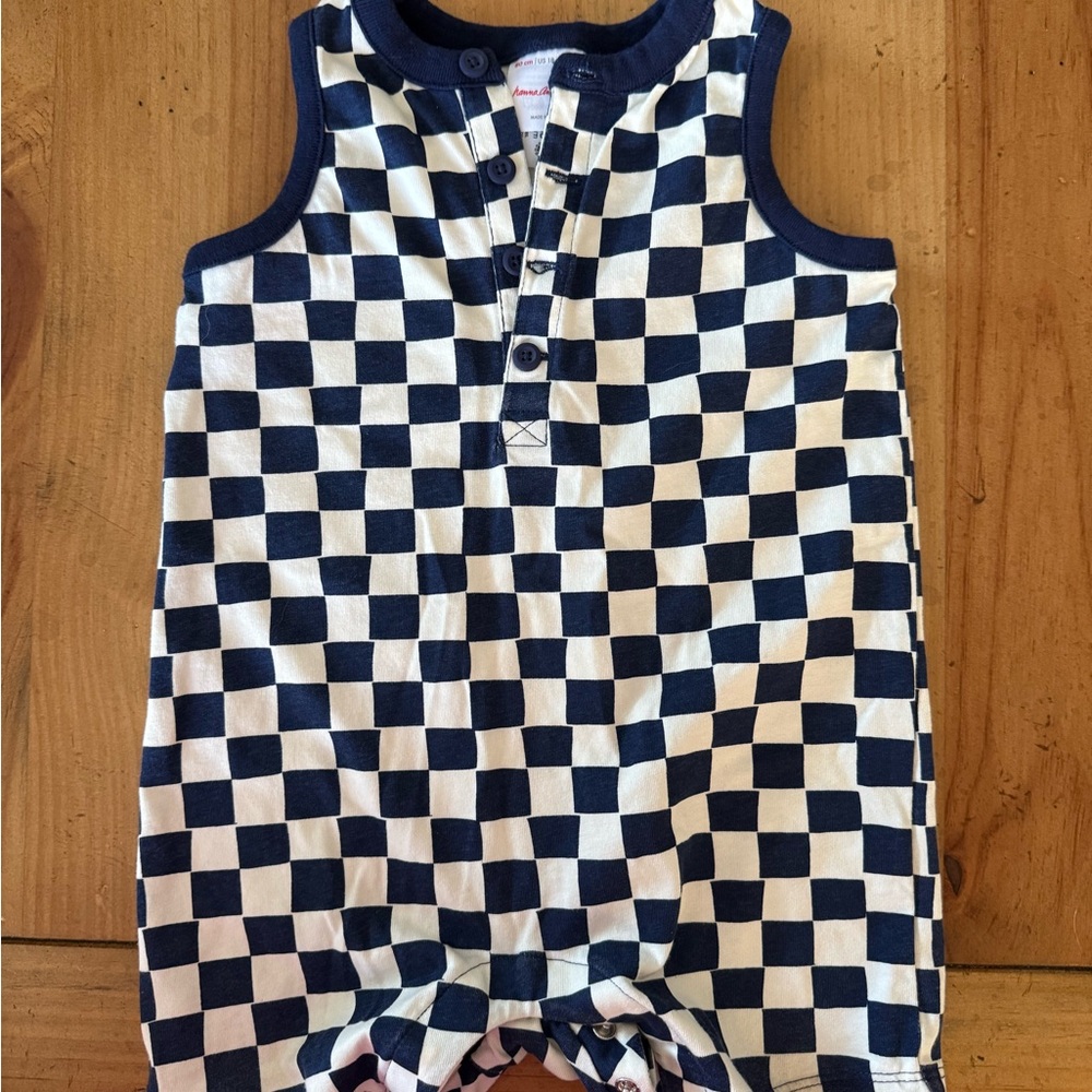 Hanna Andersson Navy and White Checkered Kids One Piece
